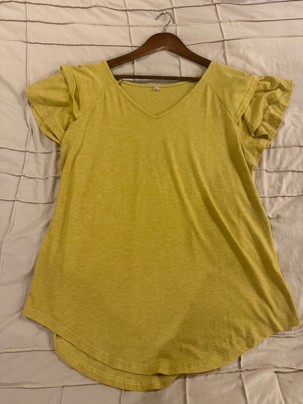 Yellow V-Neck Ruffle Sleeve Tee